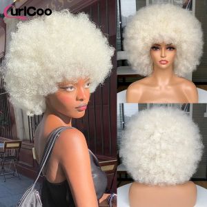 Peruker hög puff afro kinky lockiga peruker med lugg syntetiska peruker för svarta kvinnor ombre glueless cosplay naturlig blond röd vit peruk