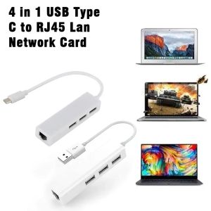 4 In 1 USB Type C To RJ45 Lan Network Card USB2.0 Ethernet Card Hub Splitter Adapter 10GBit/s For Laptop PC Driver