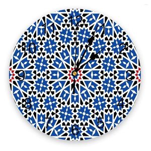 Настенные часы, абстрактные марокканские синие часы с цветочным принтом, бесшумные, не тикающие круглые часы для домашнего декора, подарок
