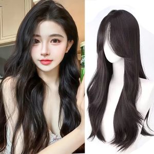 かつらHouyan Synthetic Wig Long Wavy Hair Black Brown with Natural Curly Wig女性コスプレウィッグ熱耐性繊維ろくでなし