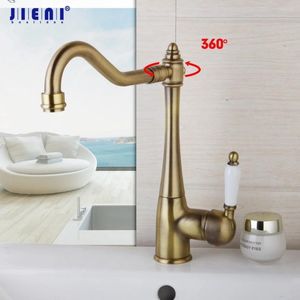 Bathroom Sink Faucets JIENI Kitchen S Antique Copper Brass Swivel 360 Single Handle Basin Faucet Mixer & Tap Chrome