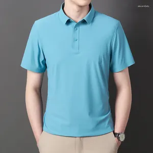 Herrpolos sommar sömlösa silkeslen kortärmade poloshirts för män enkel vård affär casual fast färg mjuk bekväm kamisor de hombre