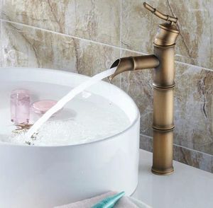 Banyo lavabo muslukları antika pirinç bambu tarzı tek kollu saplı kap musluk mikseri musluklar