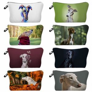 Geli Dog Animal Printed Women's Cosmetic Bag Greyhound Print Ladies Mini Makeup Väskor Utomhus strandresor Fällbart toalettartikit Z5DZ#