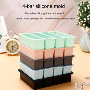 Baking Moulds 1PC 4 Grid Long Strip Silicone Ice Cubes Mold DIY Wine Cube Square Tray Creative Mould