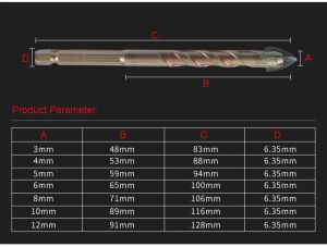 Cross Hex-Fliesenbohrgeräte für Glaskeramikbeton-Lochöffner Ziegelstein Hardlegierung Dreieckswerkzeug für DIY 3-12m