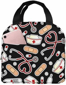 Enfermeira Tema Lunch Bag para Mulheres Sacola Isolada Reutilizável Cooler Lunch Box para Trabalho Piquenique Viagem y5BU #