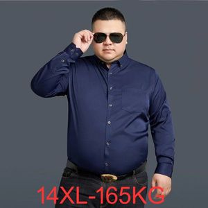 가을 봄 남자 셔츠 긴 소매 검은 블루 비즈니스 공식 대형 대형 크기 10xl 12xl 14xl 사무실 드레스 웨딩 셔츠 70 240318