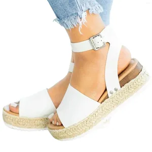 Sandals Women'S Summer 2024 Dressy Wedges Peep Toe Platforms Shoes With Buckle Thick Heels Comfy Female Beach Footwear