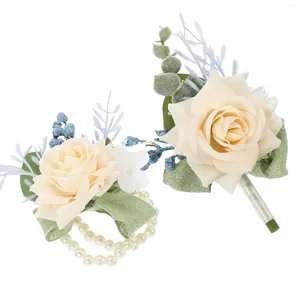 装飾的な花ウェディングフローラルアレンジメント人工花ブートニエールコサージブレスレットリストバンドスーツブライドメイドドレスパーティー