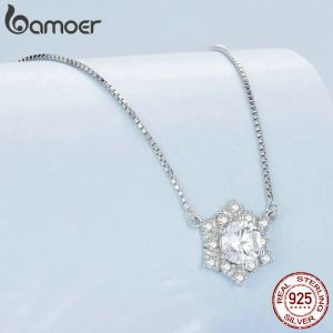 Bamoer 925 Sterling Silver Snowflake Necklace Fine Ice Snow Neck Chain Pendant for Women Anniversary Birthday Wedding Gift Party