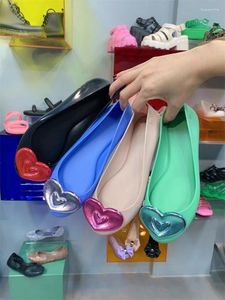 Sandaler Kvinnor Summer Ladies Candy Color Love Jelly Shoes Round Toe Flat Versatile Soft Sole Beach Shallow Mouth