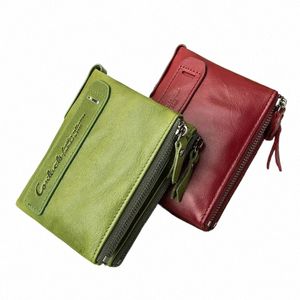 Carteiras de couro genuíno para mulheres curtas Bifold Fi Bolsas femininas Titular do cartão Coin Purse Mey Clip Carteira feminina 15Sz #