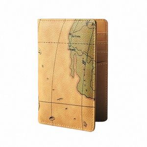 Vintage Soft Leather Map Hers Passport Cover Credit Card Holder Slim Organizer Travel Plånbok för kvinnligt ID -kortfodral R1DN#