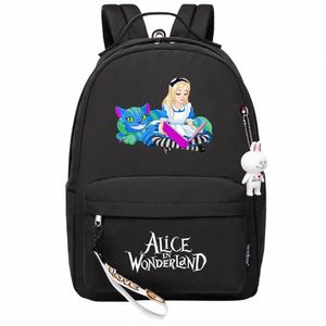 Алиса в Стране чудес Kawaii для мальчиков и девочек, детские школьные сумки для книг, женский рюкзак для подростков, холст для ноутбука, дорожный рюкзак q5q1 #