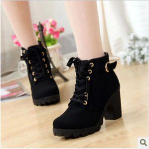 Klädskor 2024 Autumn Winter Woman Boots Women Dame Thick Heeled Ankle High Heel Platform Gummi Snö