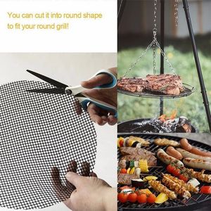 2024 Non-Stick Grid Shape BBQ Mat Cooking Grilling Sheet Liner Fish Vegetable Smoker Grill Mats Barbecue Supplies Tools- for Non-Stick Cooking Liner