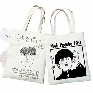 Mob Psycho 100 One Anime Manga Borsa da negozio divertente Grafica Shigeo Kageyama Tote Harajuku Borsa a tracolla in tela da donna Ulzzang 87yq #