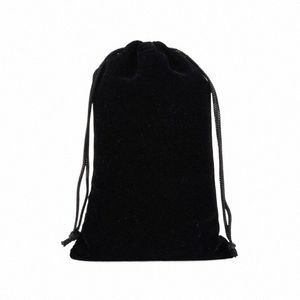 50 unidades / lote Big Black Veet Bags Bolsas de presente com cordão para joias, festa de casamento, embalagem de armazenamento, logotipo personalizado, impressão h2zD #