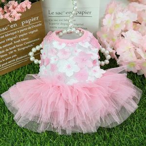 Dog Apparel Flower Summer Dress For Small Medium Lace Chiffon Party Birthday Wedding Cute Clothes Puppy Pet Skirt Costumes