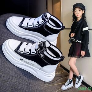 Crianças menina alta superior branco sapatos esportivos para crianças meninos meninas estudantes plataforma tênis 5 6 7 8 9 10 11 12 13 14 anos 240321