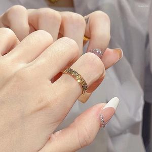 Cluster Rings LABB Real 18K Gold Crushed Ring AU750 Non Demolding Hammer Pattern Women's Boutique Jewelry Gift Valentine's Day R0016