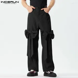 Men's Pants 2024 Men Casual Solid Color Button Loose Bowknot Straight Trousers Streetwear Joggers Stylish Long S-5XL INCERUN