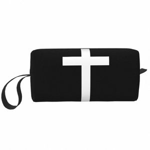 Katolska Jesus Cross Makeup Bag for Women Travel Cosmetic Organizer Christian Religious Storage Toatetry Påsar Dopp Kit Case Box Y4ae#