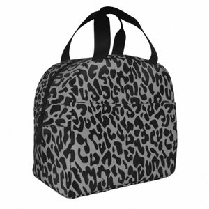 black Leopard Insulated Lunch Bag Cooler Bag Reusable Cheetah Animal Large Tote Lunch Box Food Bag Beach Travel 94N1#