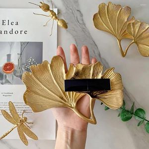 Decorative Figurines Gold Jewelry Tray Ginkgo Leaf Trinket Dish Vintage Ring Holder Bowl For Bracelet Earring Necklace Organizer