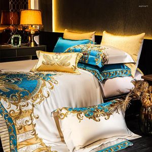 Bedding Sets Chinese Style 160 Thread Golden Duvet Cover Set High Precision Brocade Cotton Luxury Embroidered Wedding Lace