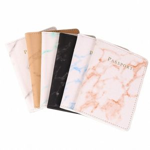 FI Women Men Passport Cover Pu Leather Marble Style Travel ID Kreditkort Pass Håller Packet Plånbokväskor Puch P0en#