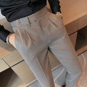 Men Houndstooth Suits Pants British Style Business Casual Trousers Manlig högkvalitativ form Slim kostym Storlek 36 240326