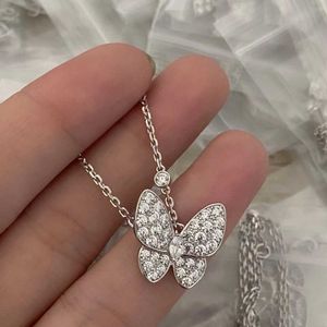 Brand originality Van 925 Pure Silver Plated 18K Gold Full Diamond Butterfly Necklace Sweet Japanese and Style High Carbon Tricolor Thick jewelry