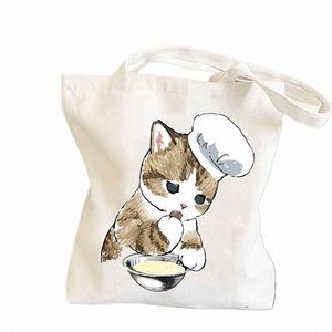 Sacos de animais bonitos Kawaii Cats Canvas Bags Shop Bag Fi Tote Bag Bolsas Casual Girl Bolsas de ombro para meninas Shopper Bag E0br #