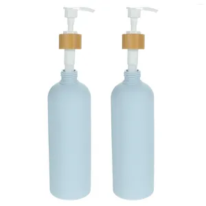 Garrafas de armazenamento 2 pcs sub-garrafa chuveiro gel shampoo loção bomba de pressão vazia 2pcs dispensador de água de bambu viagem