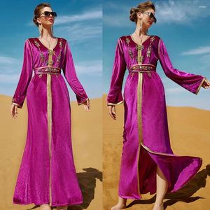 Ethnische Kleidung Ramadan Eid Party Kleider für Frauen Diamanten Samt Gürtel Maxikleid Muslim Abaya Dubai Türkische Kaftan Abend Jalabiya