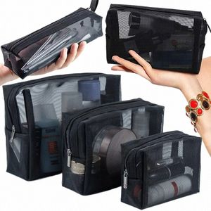 1/3pcs malha preta bolsa cosmética transparente pequena grande bolsa de maquiagem preta portátil viagem organizador de higiene pessoal bolsa de armazenamento de batom B0mm #