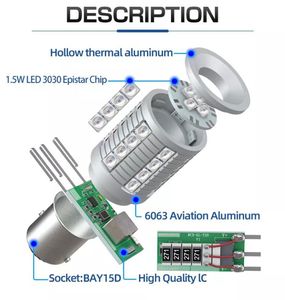 VANSSI 2PCS P21W BA15S 1156 LED -Lampen 1157 Bay15d P21/5W Superheller Auto Heckbremse -Stopp -Lampen 2057 7518