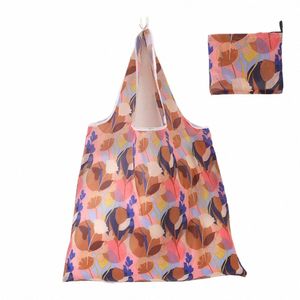 shop Bag Fr Pattern Large Capacity Beach Tote Japanese Style Polyester Grocery Bag Portable Folding Shop Handbag 16UT#