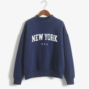 New York Print Hoodies Womens Sweatshirt Red Outwear Oversize Kpop Hooded Pullover Autumn Winter Girls All Match Coat Female Tee