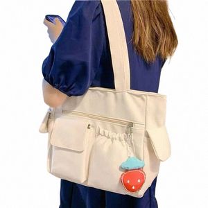 Bolsa de lona feminina bolsa de ombro japonesa simples bolsa de grande capacidade bolsa de transporte bolsa escolar estudantes em sala de aula cem um C6L4 #