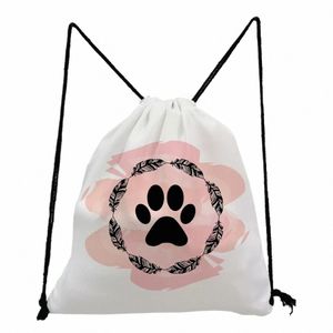 Softback Bag Dog Paw Printed Shoes Bag Casual Travel Eco School Book Bags Ryggsäck för Student Fi Women's DrawString Pocket C6ZG#