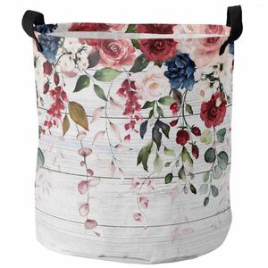 Tvättpåsar Alla hjärtans dag Blue Rose Pink Plant Foldbar Basket Kid Toy Storage Waterproof Room Dirty Clothing Organizer