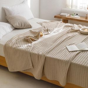 Cobertores toalha cobertor gaze waffle algodão ar condicionado colcha de verão cor pura simples seção fina dormitório único duplo