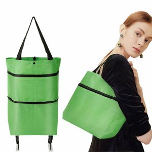 Falten Shop Pull Cart Trolley-Tasche mit Rädern faltbare Shop-Taschen wiederverwendbare Einkaufstüten Lebensmittel-Organizer Gemüse-Tasche U8qA #