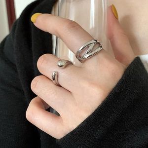 Cluster Rings 925 Sterling Silver Retro droppform för mode Kvinnor Män Vintage Hollow Line Ring Fine Jewelry Minimalist Accessories