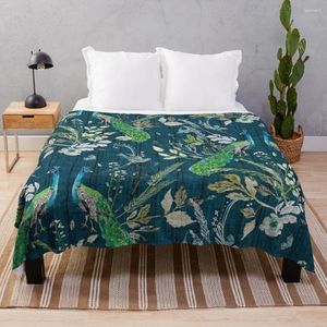 Decken Peacock Chinoiserie (blaugrün), Überwurfdecke, niedliches Plaid für dekoratives Sofa, vielseitig einsetzbar