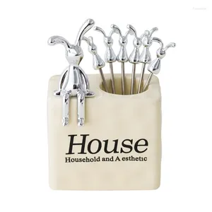 Spoons Stainless Steel Fruit Fork Set With Unique Holder Dessert Forks Cake Perfect For Home Dining And Parties