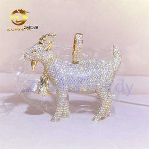 Anpassad 3D Design Sheep Charm Hip Hop Pendant VVS Moissanite Charm Iced Out 10k Yellow Gold Goat Pendant